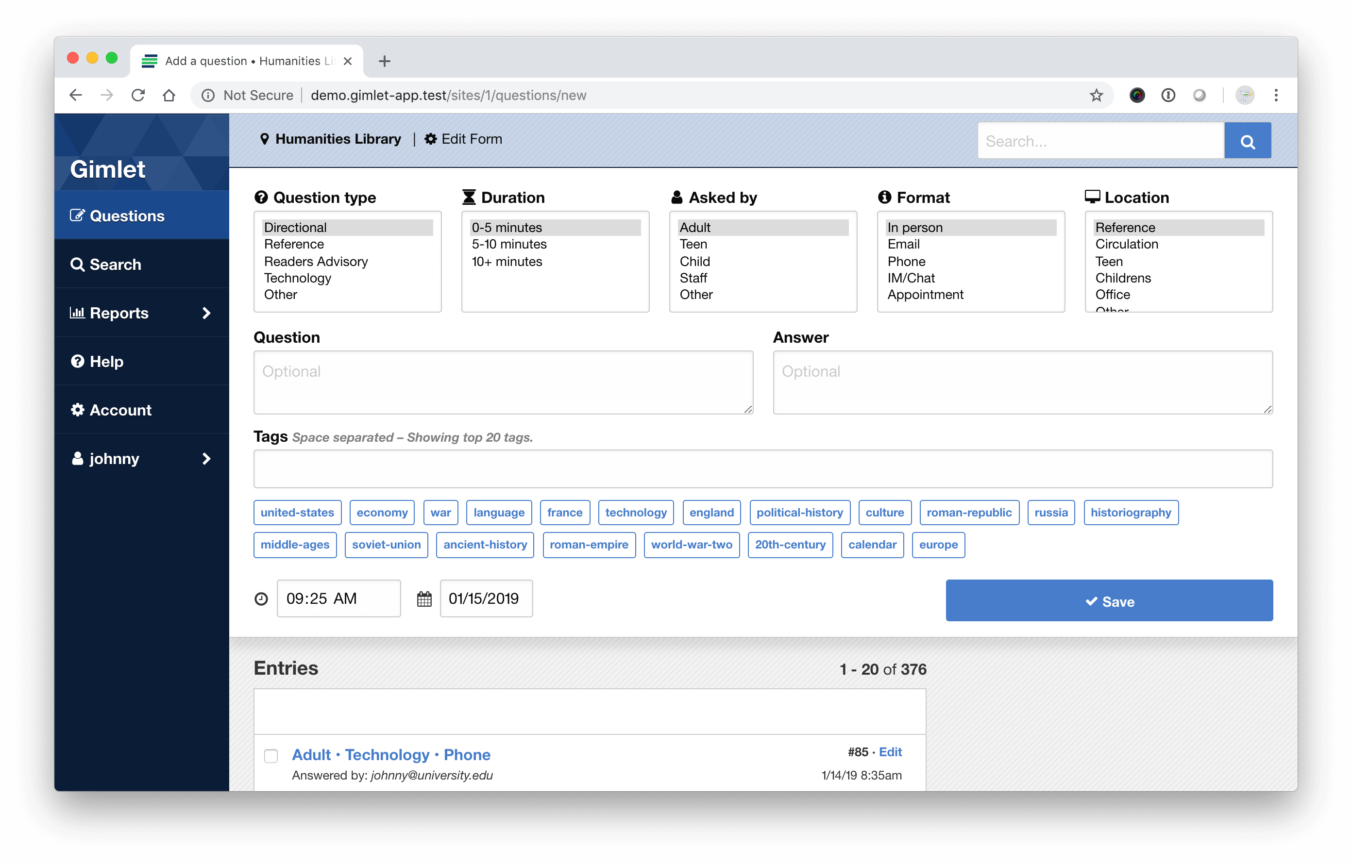 Gimlet - Add Questions Form