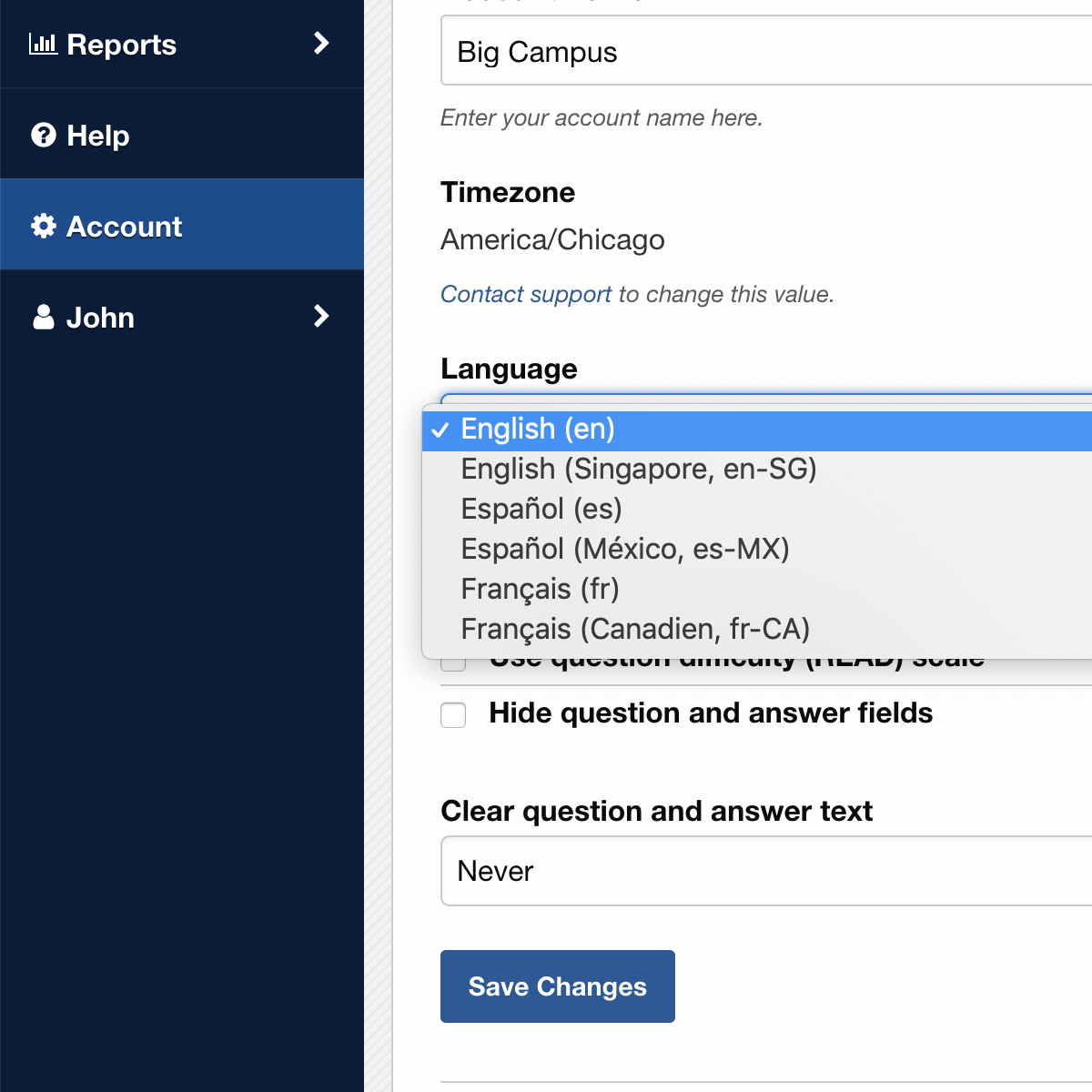 Export Data section